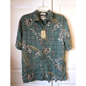 Campia Moda Rayon Green Palm Tree Hawaiian Shirt Short Sleeve Size Large New